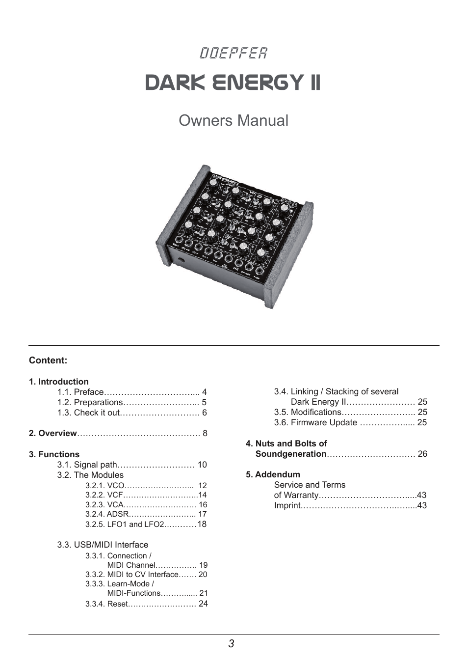 Dark energy ii, Doepfer, Owners manual | Doepfer Dark Energy II User Manual | Page 3 / 32
