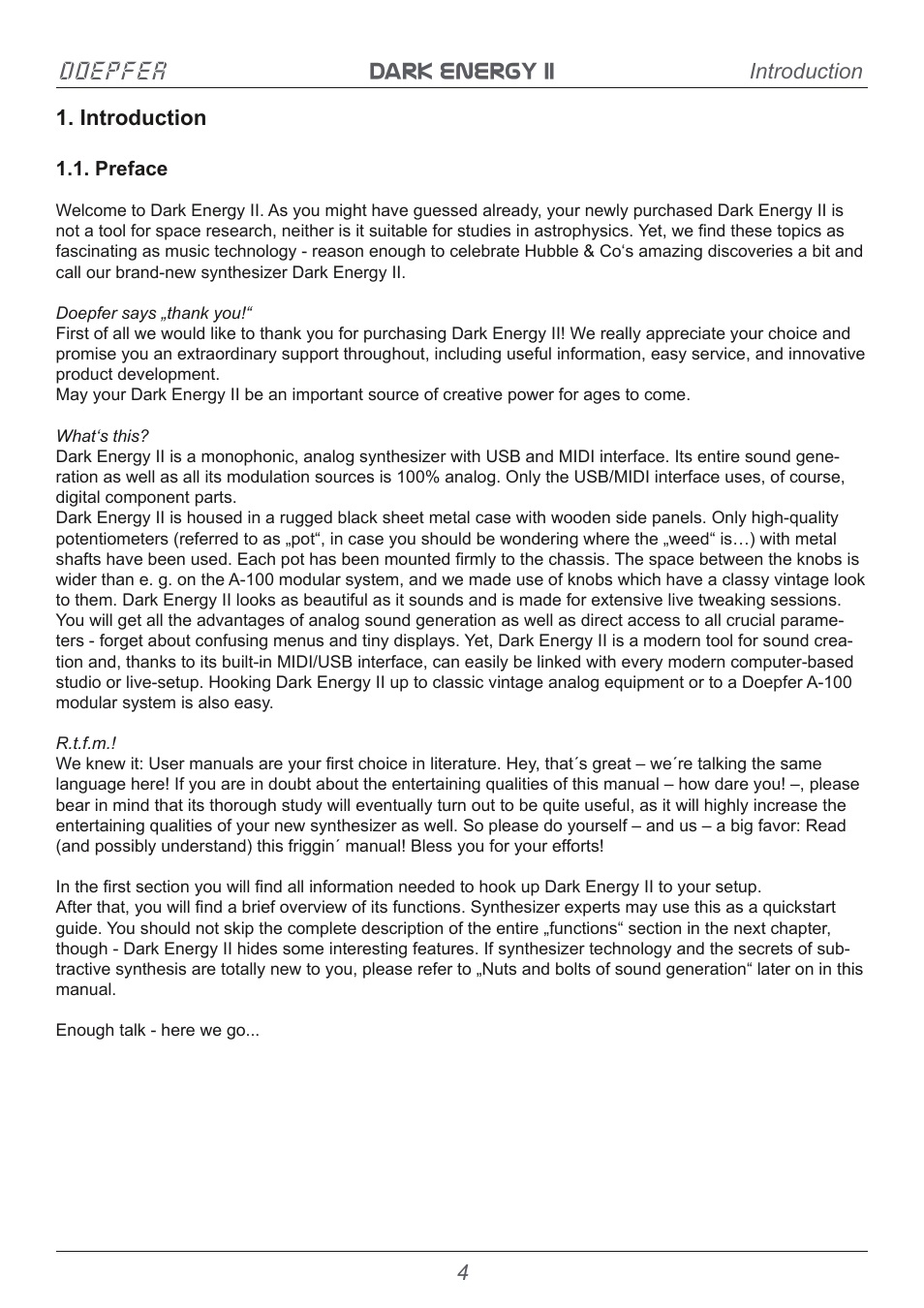 Dark energy ii doepfer, Introduction 1. introduction | Doepfer Dark Energy II User Manual | Page 4 / 32