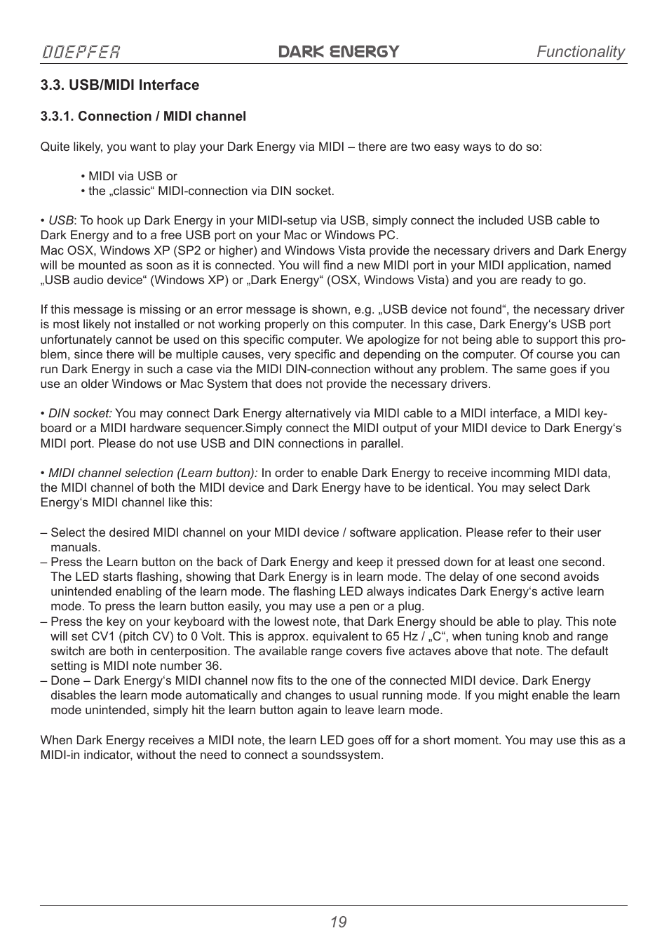 Dark energy doepfer, Functionality | Doepfer Dark Energy I  (device no longer available) User Manual | Page 19 / 44