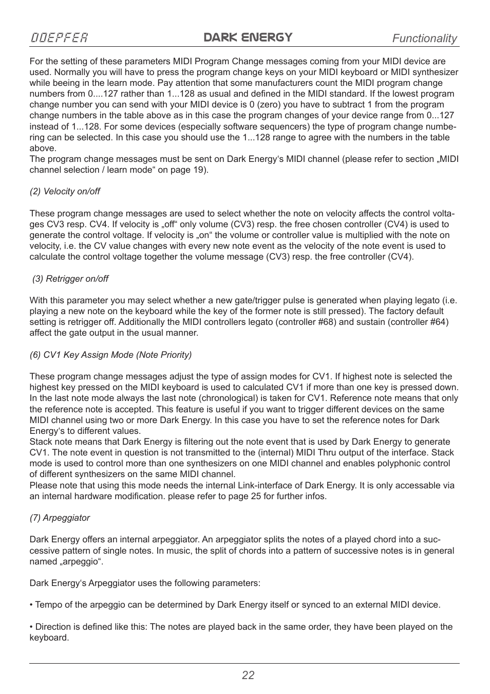 Dark energy doepfer, Functionality | Doepfer Dark Energy I  (device no longer available) User Manual | Page 22 / 44