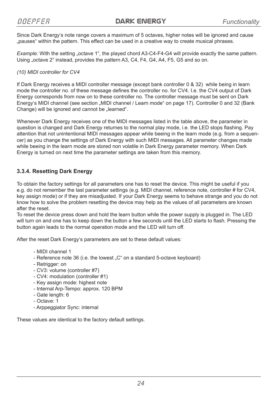 Dark energy doepfer, Functionality | Doepfer Dark Energy I  (device no longer available) User Manual | Page 24 / 44