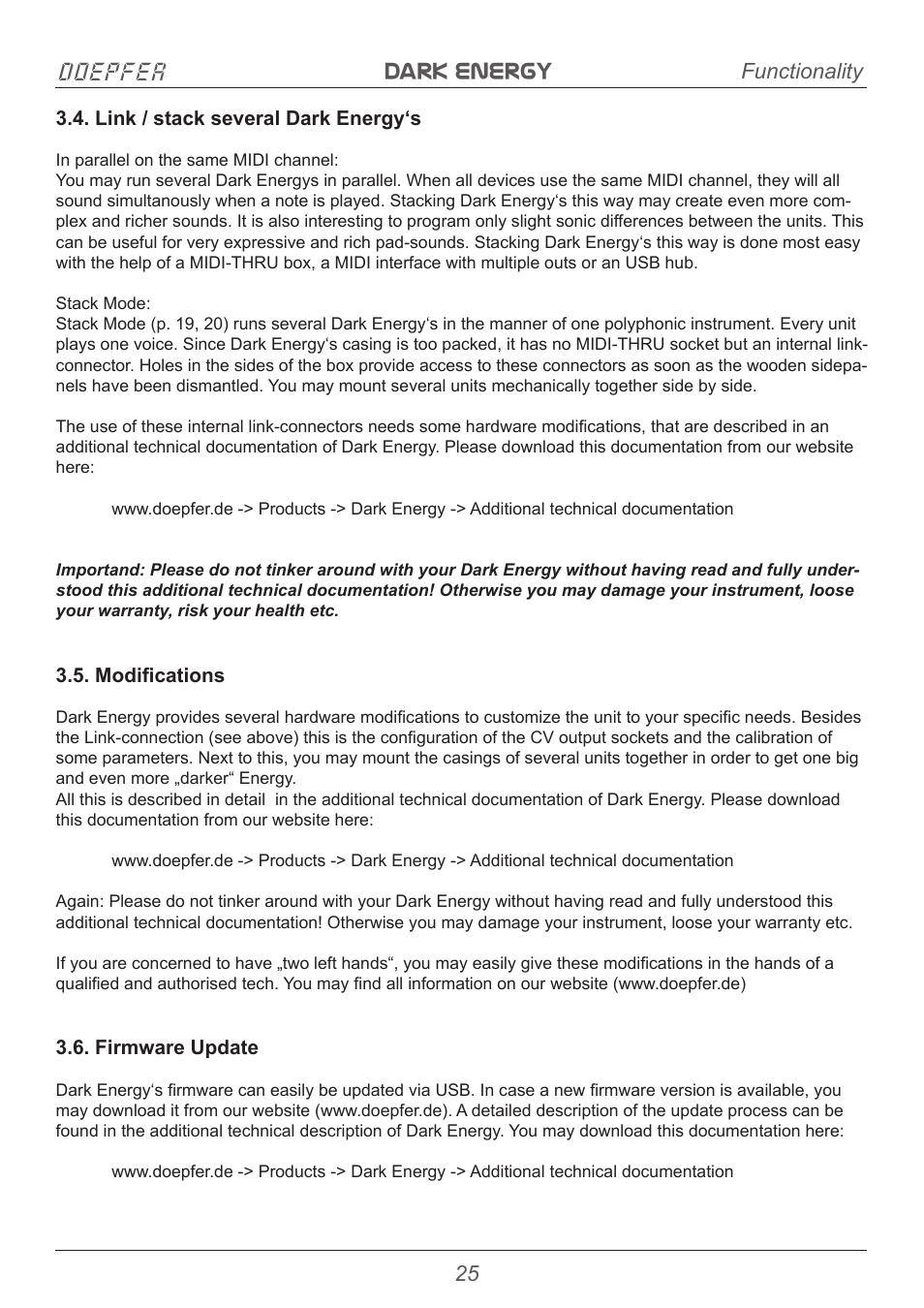 Dark energy doepfer, Functionality | Doepfer Dark Energy I  (device no longer available) User Manual | Page 25 / 44
