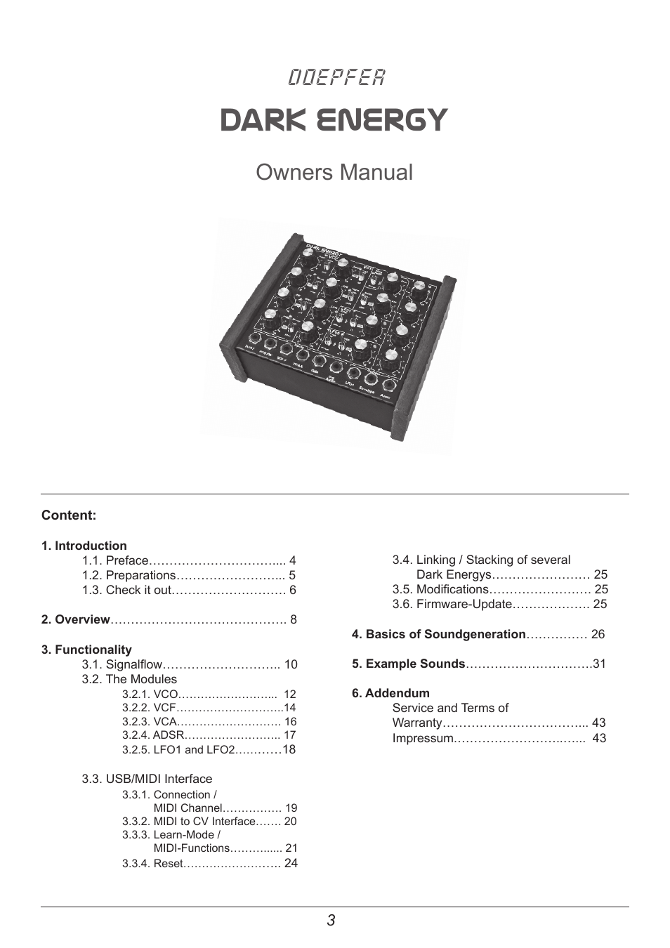 Dark energy, Doepfer, Owners manual | Doepfer Dark Energy I  (device no longer available) User Manual | Page 3 / 44