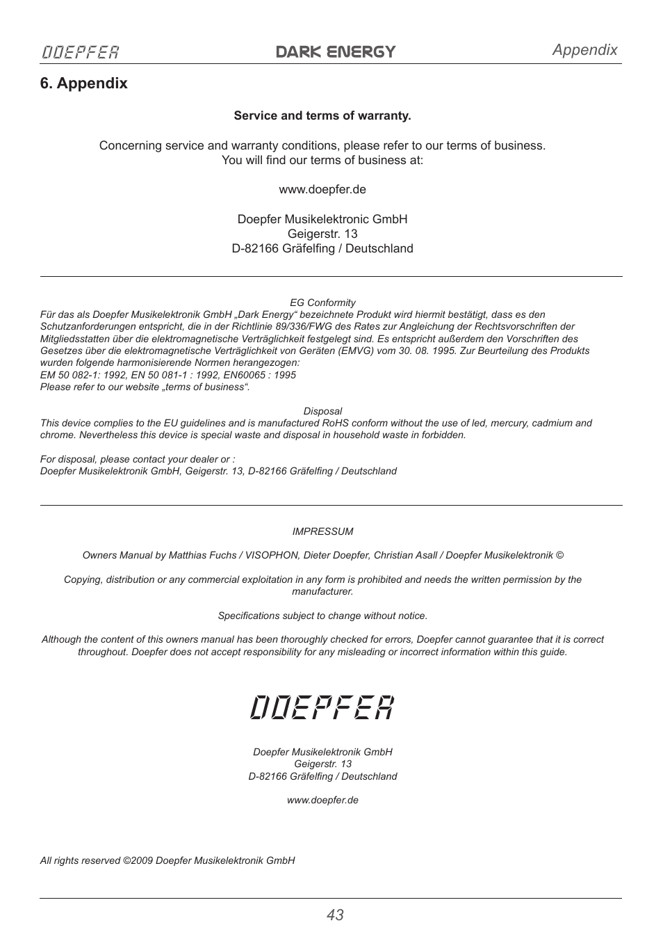 Doepfer, Dark energy doepfer, 43 appendix | Appendix | Doepfer Dark Energy I  (device no longer available) User Manual | Page 43 / 44
