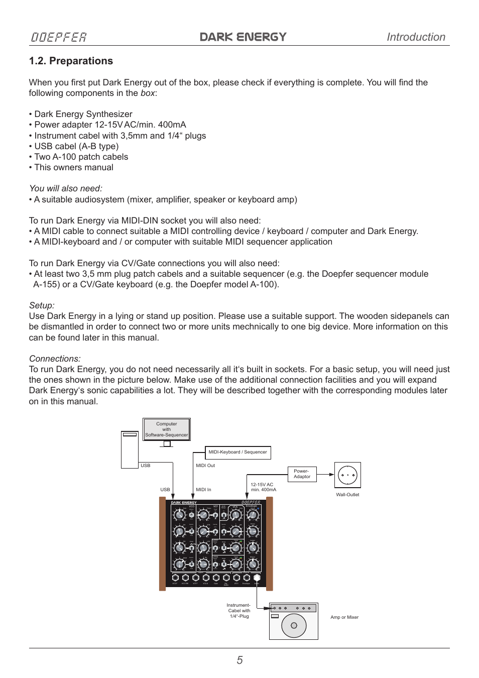 Dark energy doepfer, 5introduction, Preparations | Doepfer | Doepfer Dark Energy I  (device no longer available) User Manual | Page 5 / 44