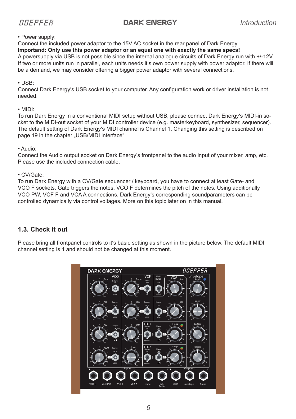 Dark energy doepfer, Introduction, Check it out | Doepfer, Dark energy, Vco vcf envelope vca | Doepfer Dark Energy I  (device no longer available) User Manual | Page 6 / 44