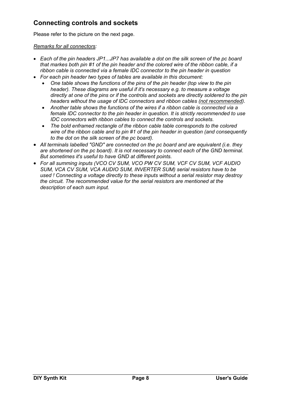 Connecting controls and sockets | Doepfer DIY Synth do-it-yourself analog synthesizer User Manual | Page 8 / 24