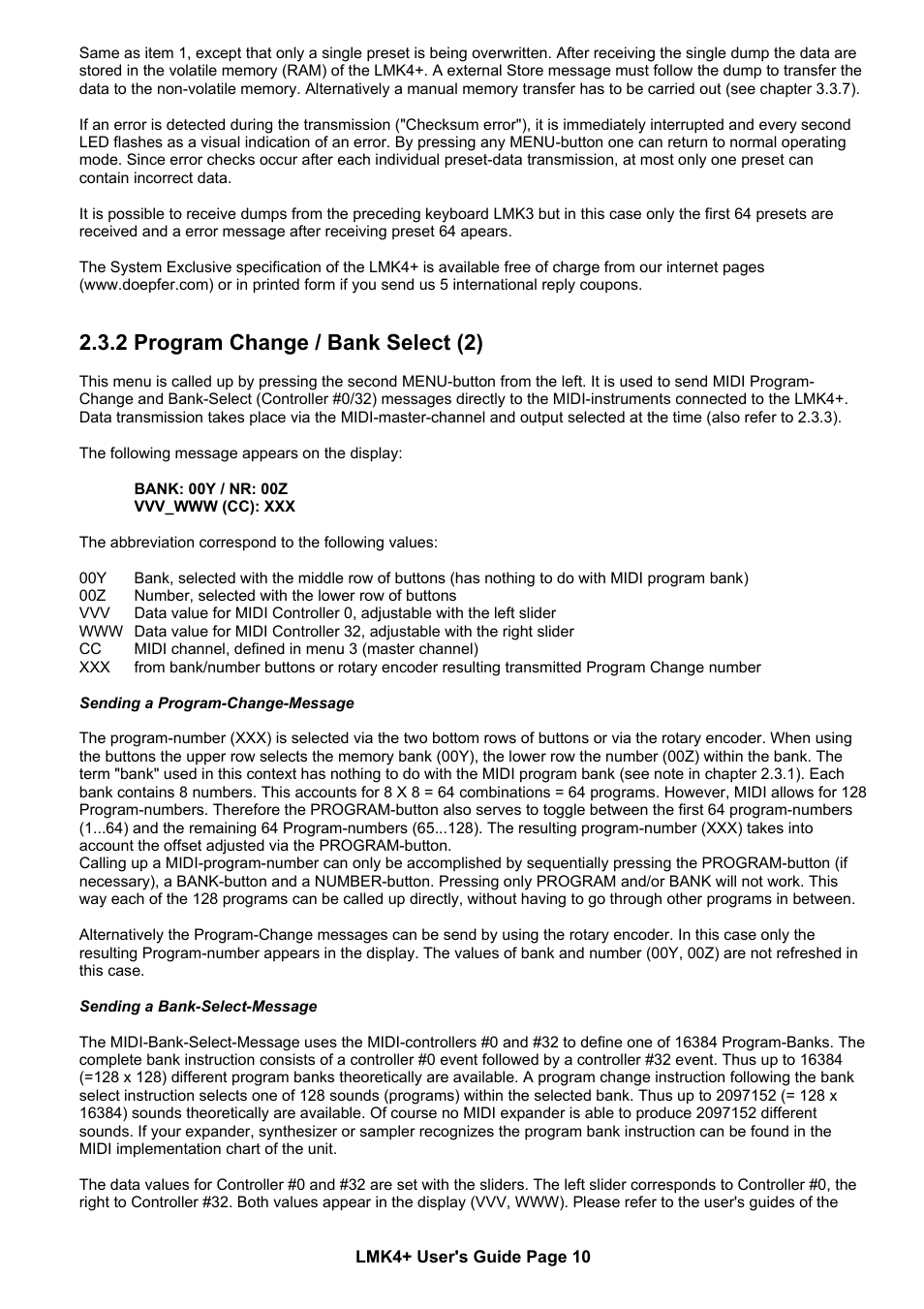 2 program change / bank select (2) | Doepfer LMK4+ Midi Master Keyboard (new version with USB) User Manual | Page 10 / 24