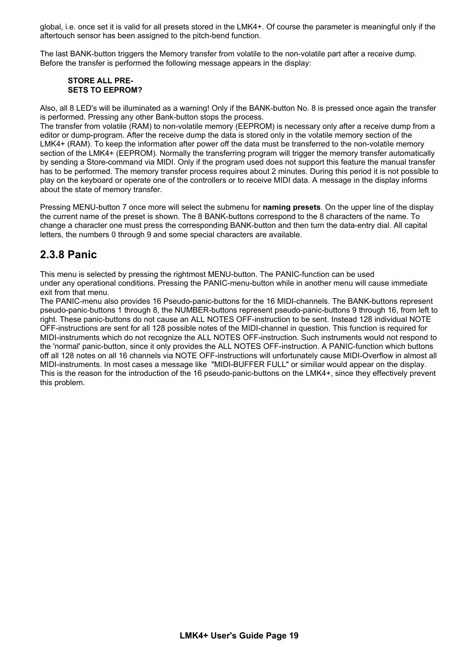 8 panic | Doepfer LMK4+ Midi Master Keyboard (new version with USB) User Manual | Page 19 / 24