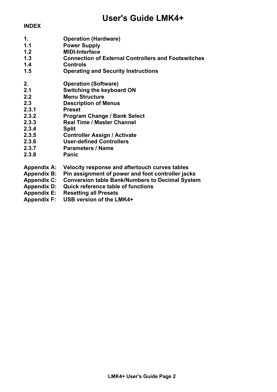 User's guide lmk4 | Doepfer LMK4+ Midi Master Keyboard (new version with USB) User Manual | Page 2 / 24