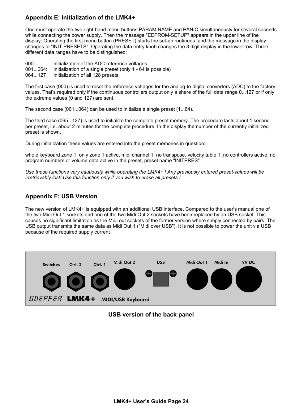 Doepfer LMK4+ Midi Master Keyboard (new version with USB) User Manual | Page 24 / 24