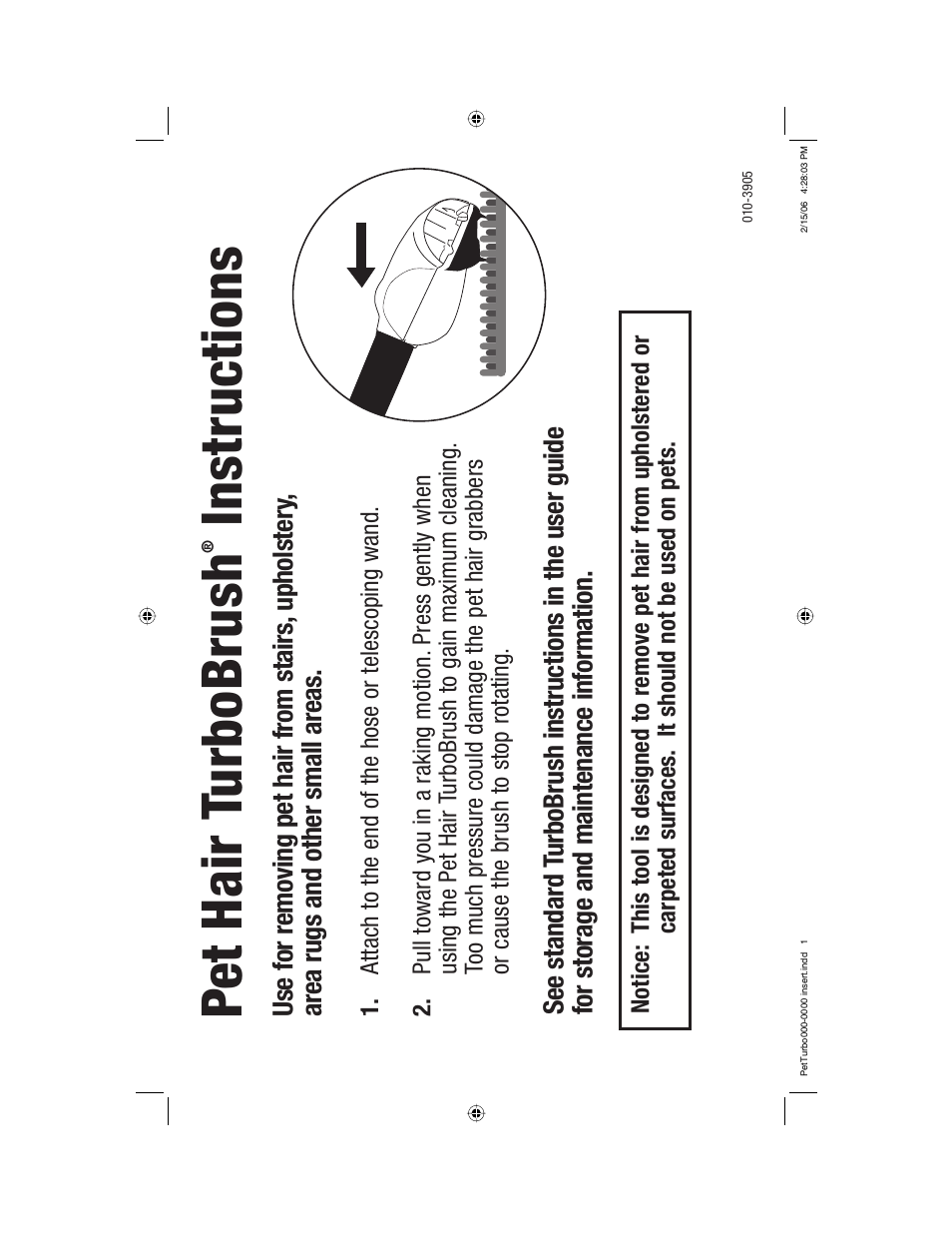 Pet hair t urbobrush, Instructions | Bissell 4220 User Manual | Page 17 / 17