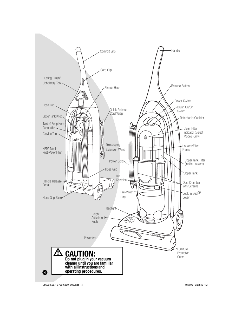 Caution | Bissell 4220 User Manual | Page 4 / 17