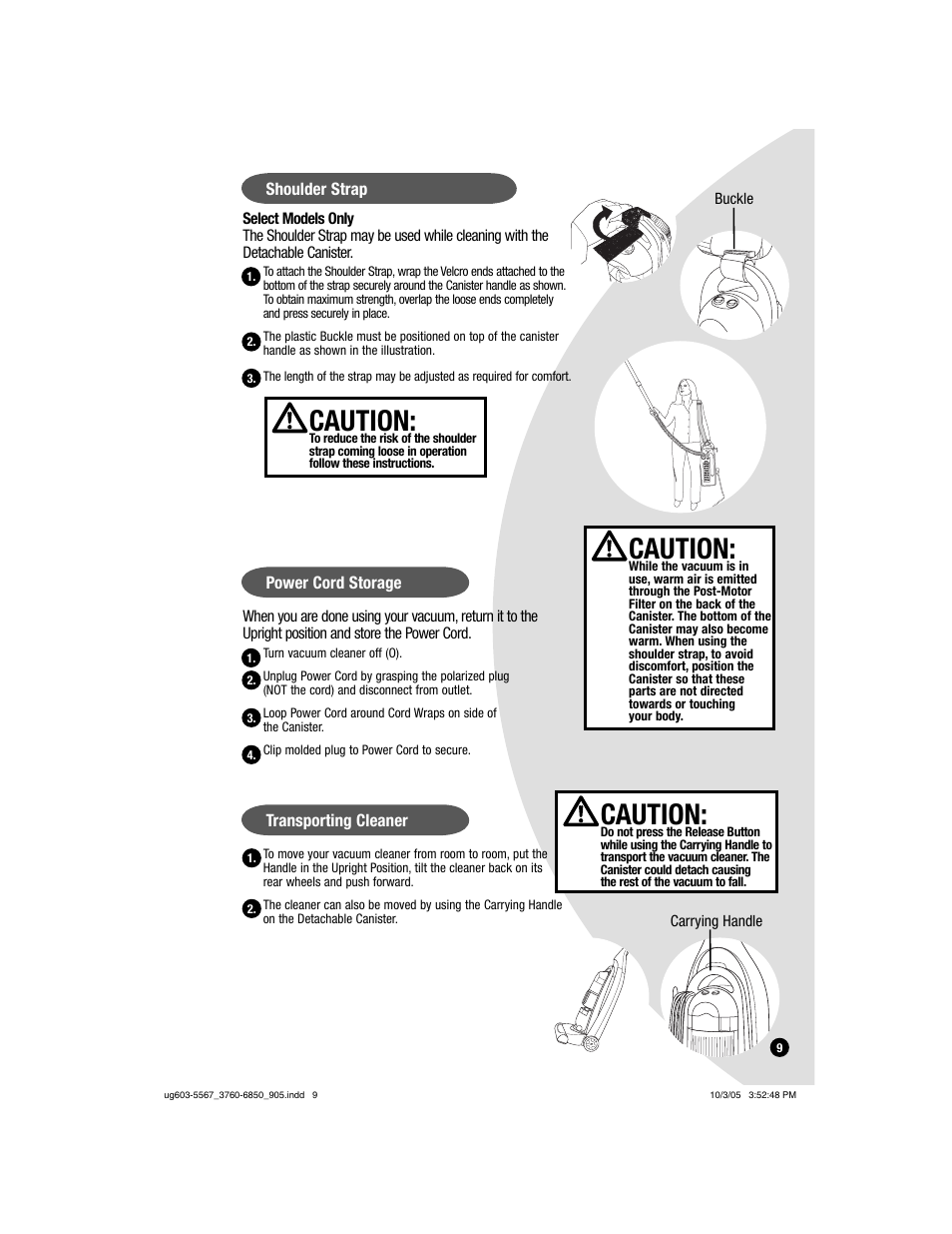 Caution | Bissell 4220 User Manual | Page 9 / 17