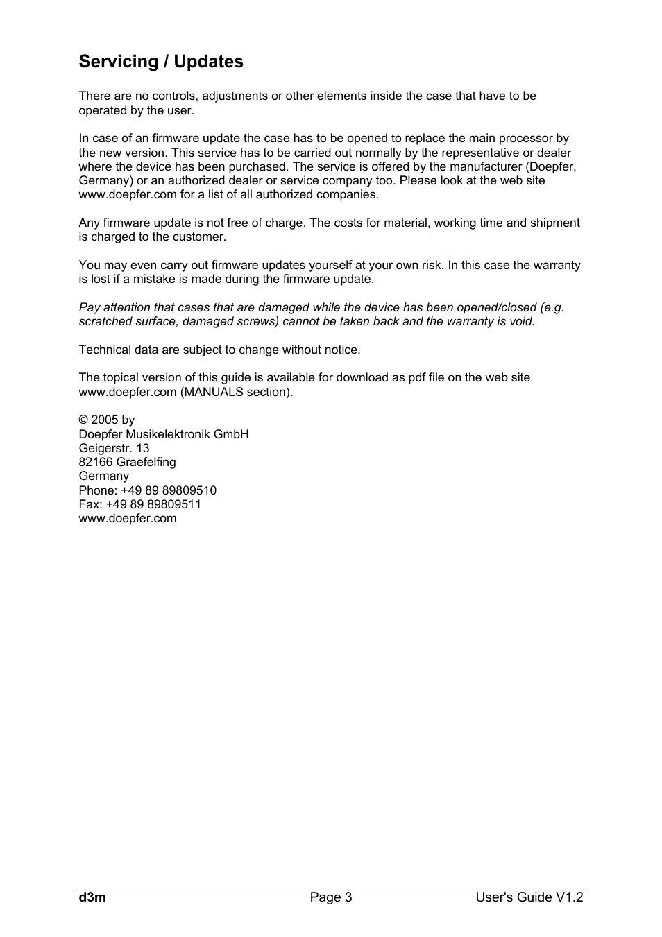 Servicing / updates | Doepfer d3m Midi Organ Keyboard User Manual | Page 3 / 12