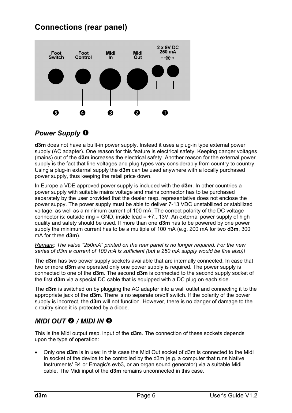 Connections (rear panel), Rq o p n | Doepfer d3m Midi Organ Keyboard User Manual | Page 6 / 12