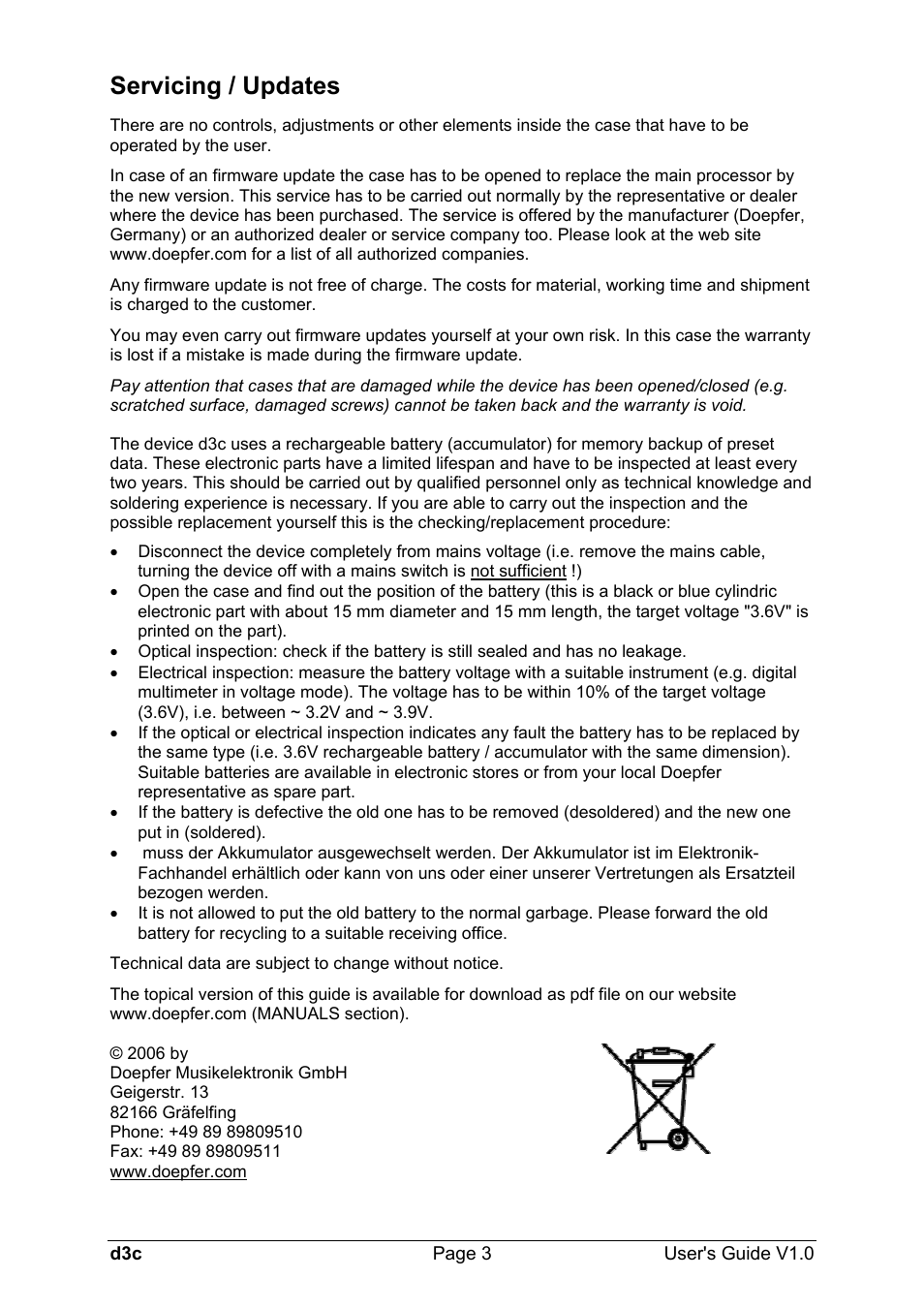Servicing / updates | Doepfer d3c Midi/USB Organ Controller User Manual | Page 3 / 16