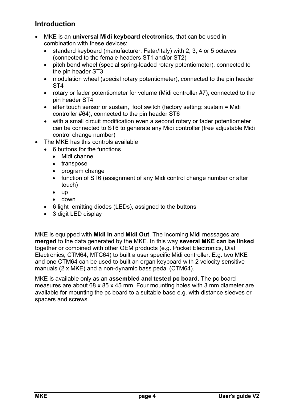 Doepfer MKE Universal Midi Keyboard Electronics Kit User Manual | Page 4 / 17