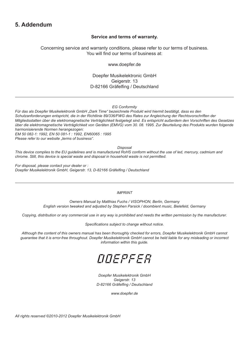 Doepfer, Addendum | Doepfer Dark Time Sequencer User Manual | Page 27 / 28