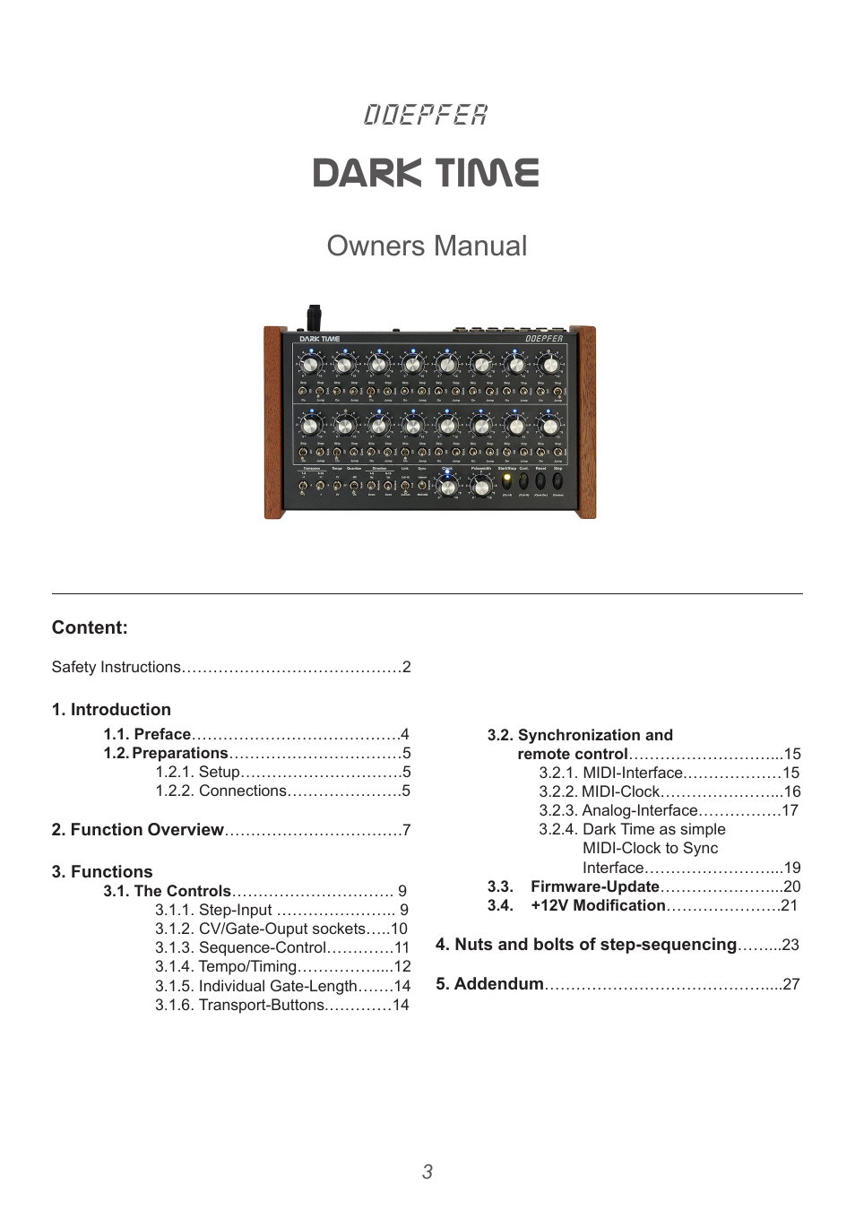 Dark time, Doepfer, Owners manual | Doepfer Dark Time Sequencer User Manual | Page 3 / 28