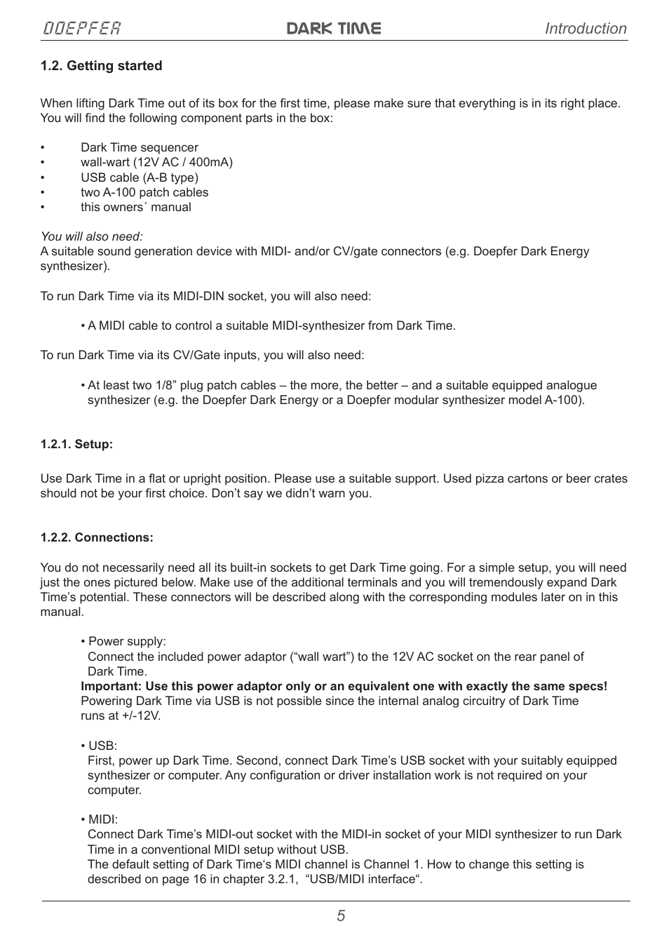 Dark time doepfer, Introduction 5 | Doepfer Dark Time Sequencer User Manual | Page 5 / 28
