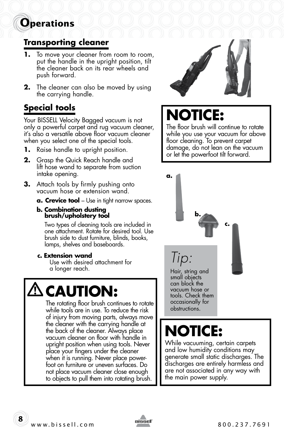 Notice, Caution, Perations | Bissell 6221 User Manual | Page 8 / 16