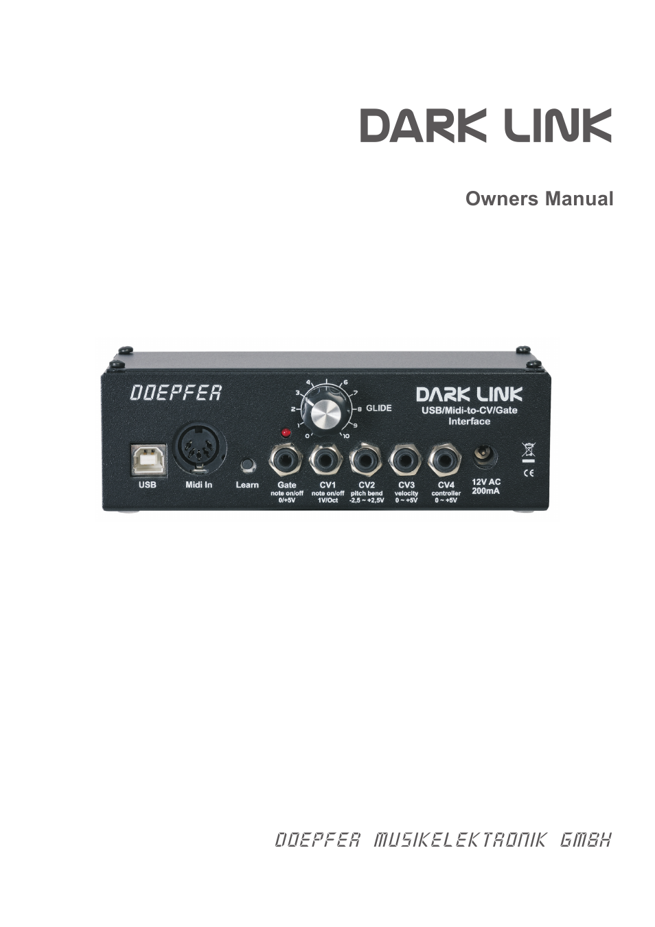 Doepfer Dark Link USB/Midi to CV/Gate Interface User Manual | 20 pages