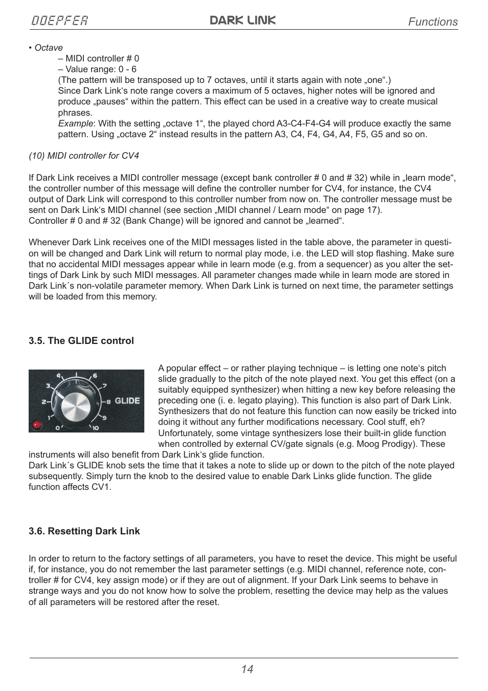 Dark link doepfer, 14 functions | Doepfer Dark Link USB/Midi to CV/Gate Interface User Manual | Page 14 / 20