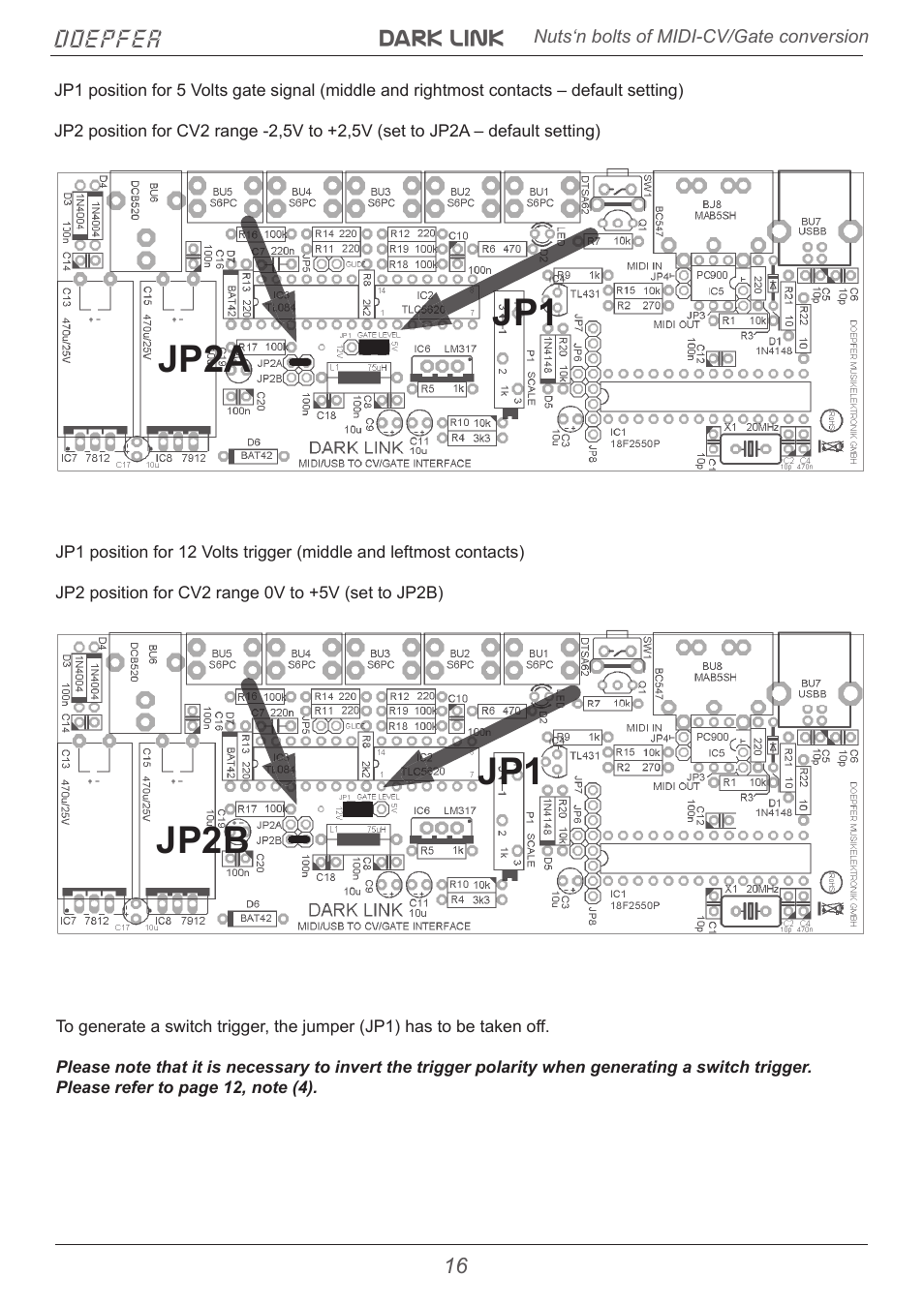 Jp1 jp2a jp2b jp1 | Doepfer Dark Link USB/Midi to CV/Gate Interface User Manual | Page 16 / 20