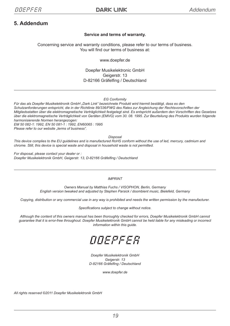 Doepfer, Dark link doepfer, 19 addendum | Addendum | Doepfer Dark Link USB/Midi to CV/Gate Interface User Manual | Page 19 / 20