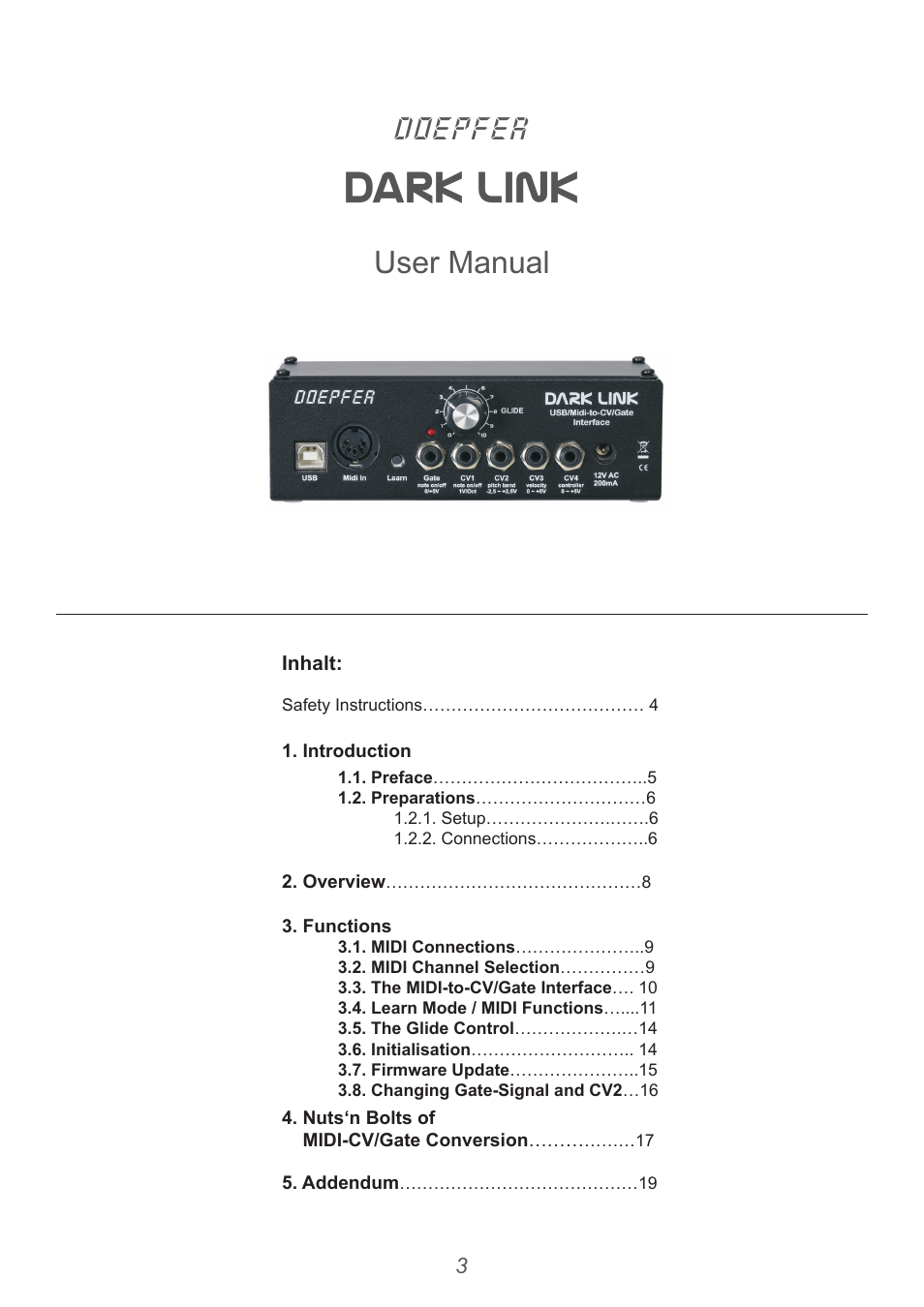 Dark link, Doepfer, User manual | Doepfer Dark Link USB/Midi to CV/Gate Interface User Manual | Page 3 / 20