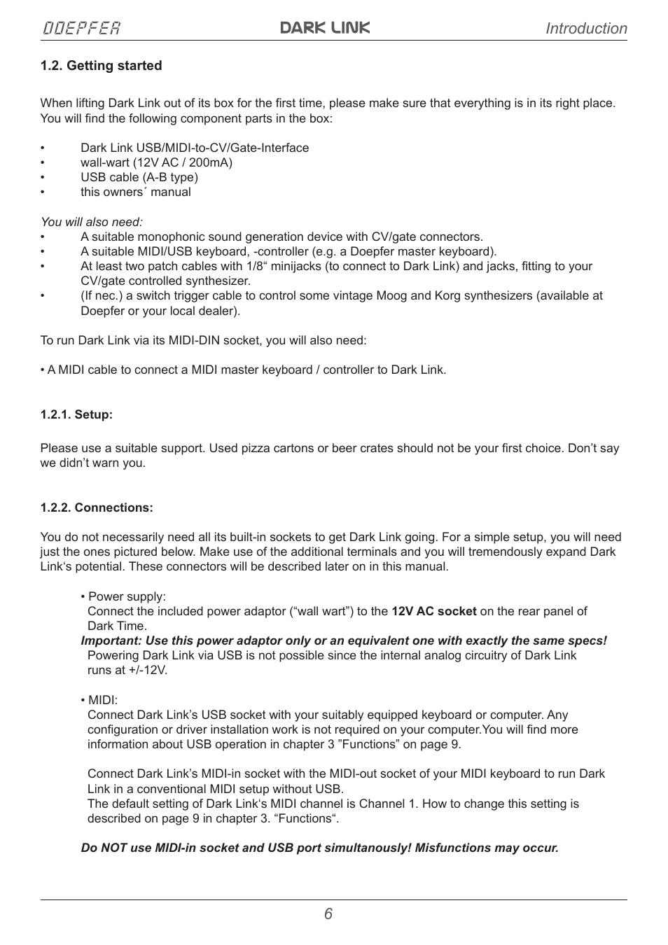 Dark link doepfer, 6introduction | Doepfer Dark Link USB/Midi to CV/Gate Interface User Manual | Page 6 / 20