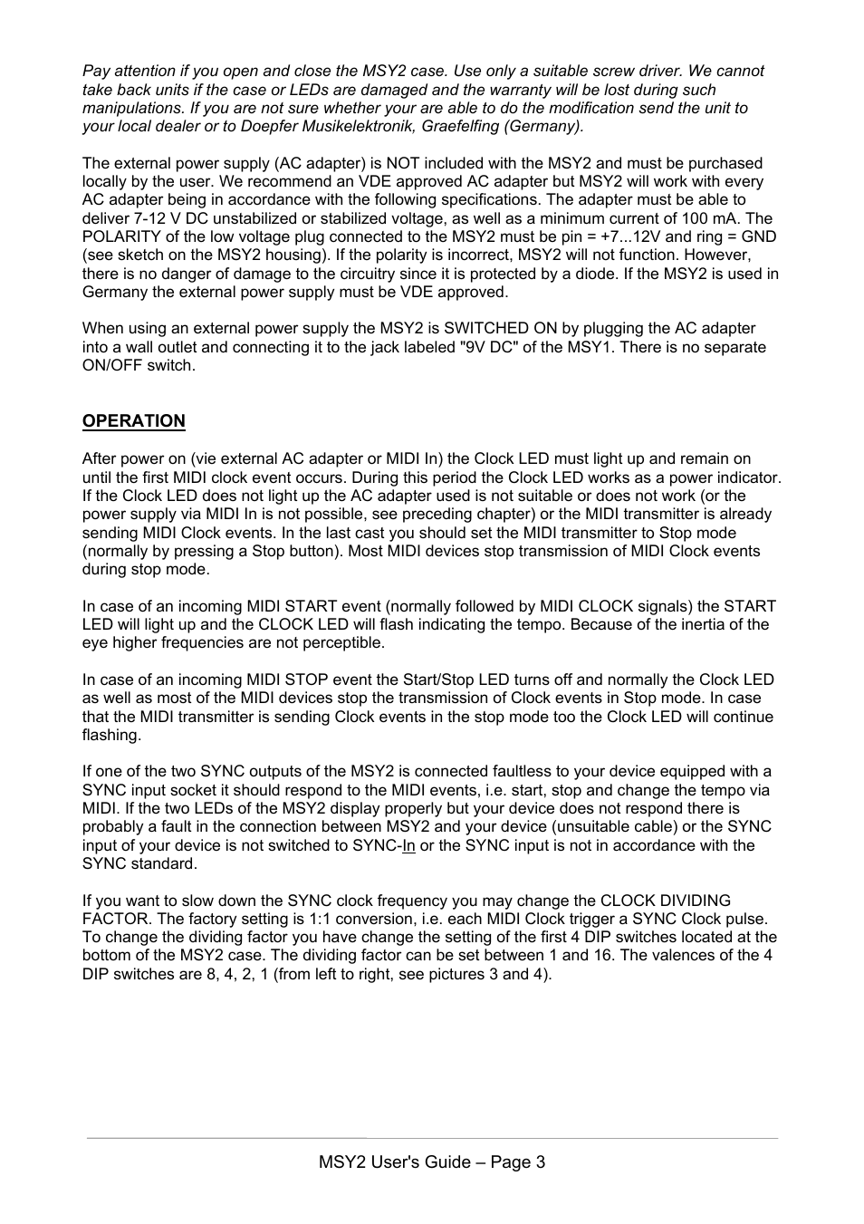 Doepfer MSY2 Midi Sync Interface User Manual | Page 4 / 5
