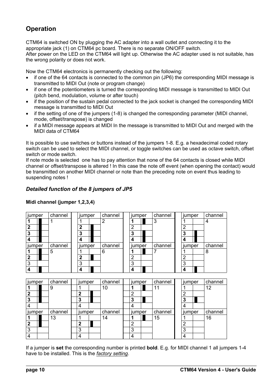 Operation | Doepfer CTM64 Contact to Midi Interface (main board) User Manual | Page 10 / 20
