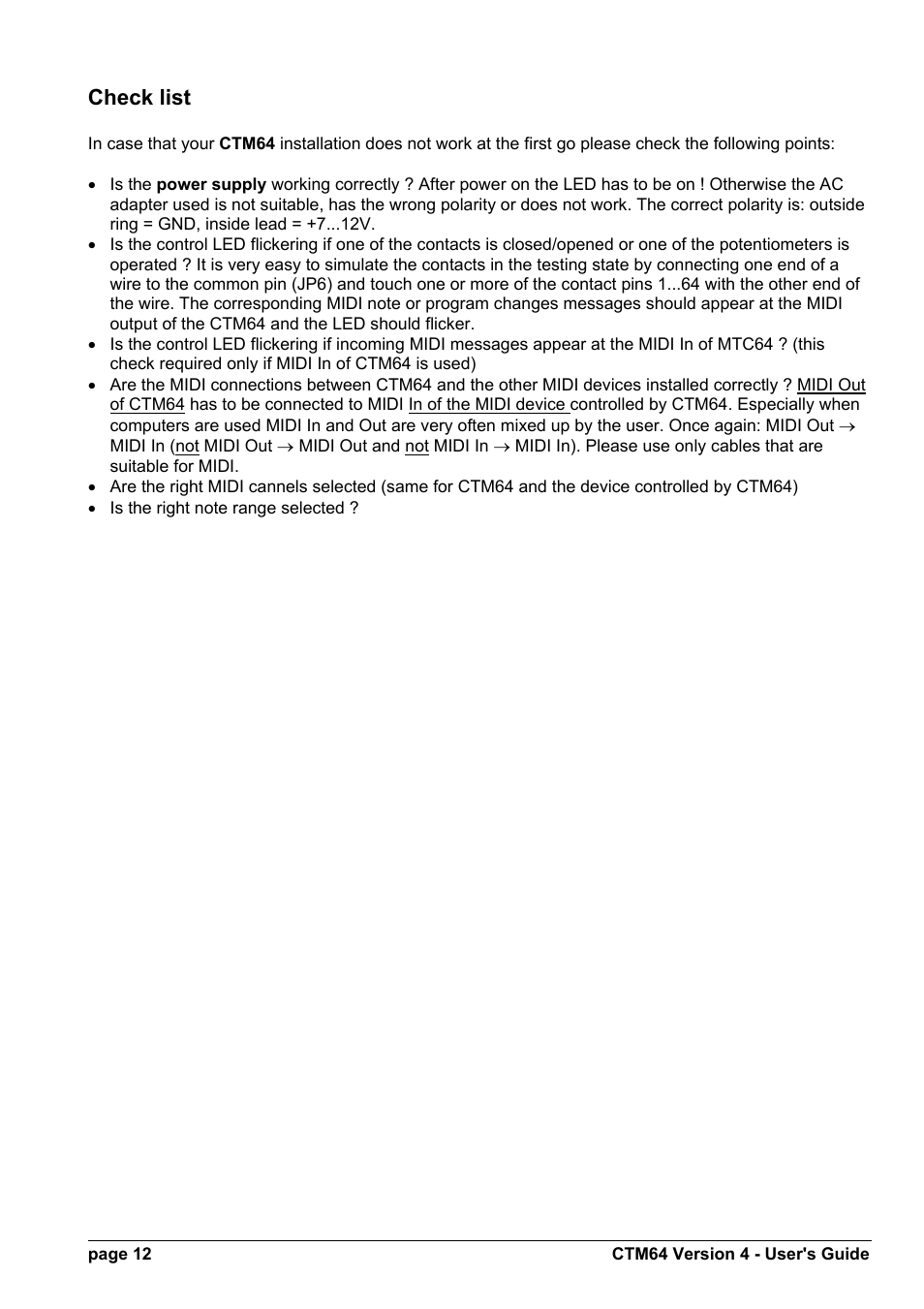 Check list | Doepfer CTM64 Contact to Midi Interface (main board) User Manual | Page 12 / 20