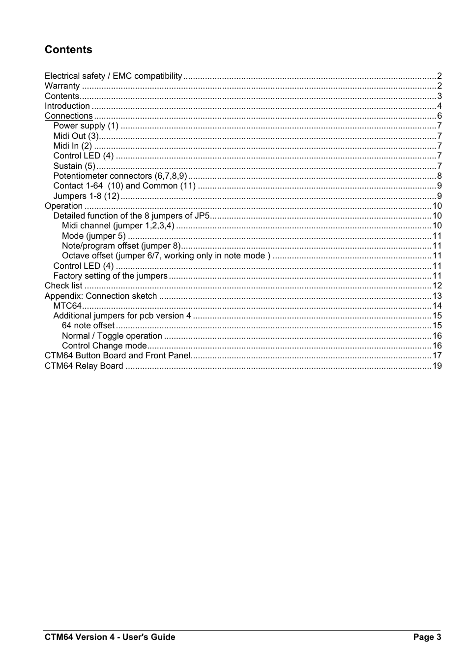 Doepfer CTM64 Contact to Midi Interface (main board) User Manual | Page 3 / 20