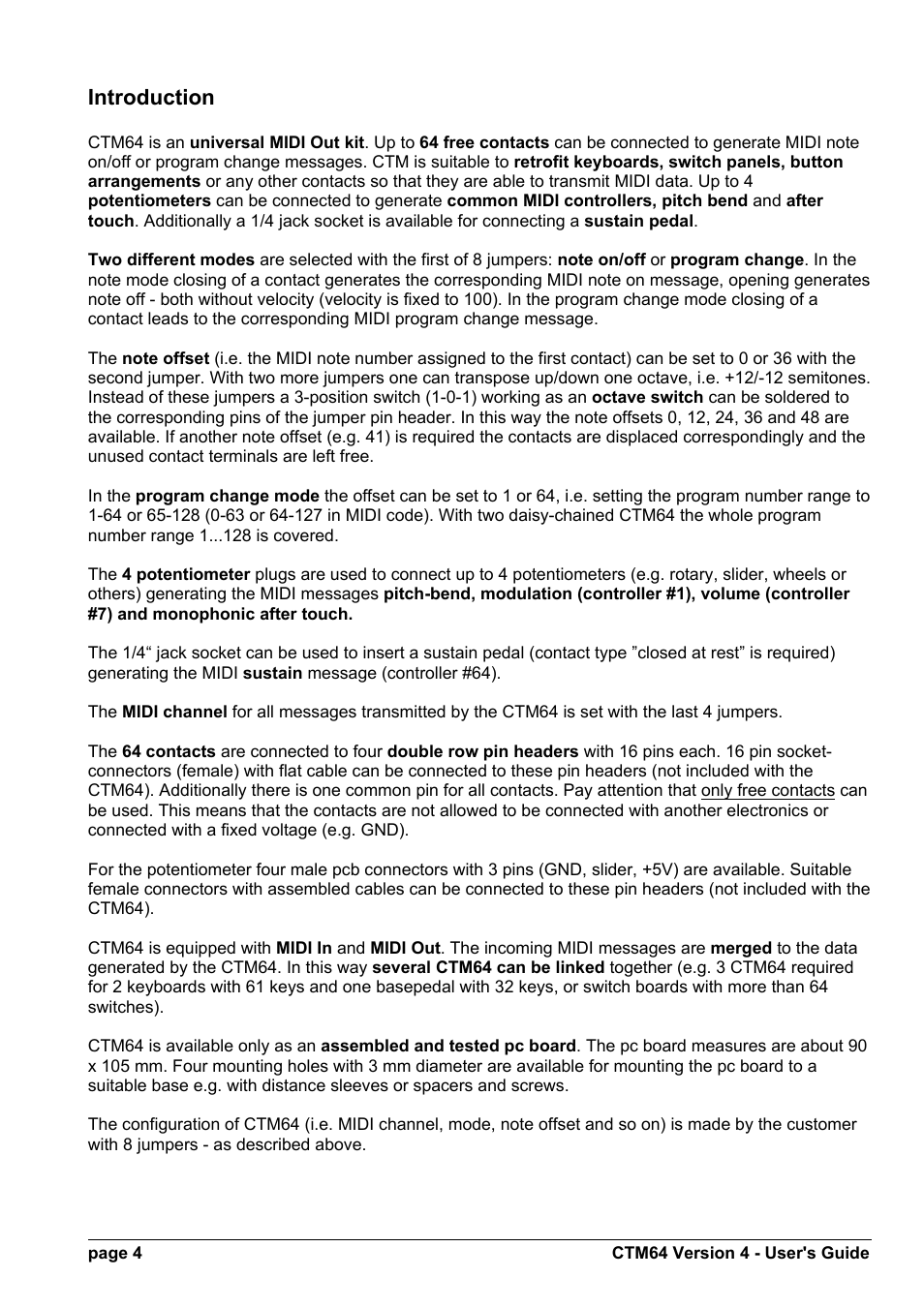 Introduction | Doepfer CTM64 Contact to Midi Interface (main board) User Manual | Page 4 / 20