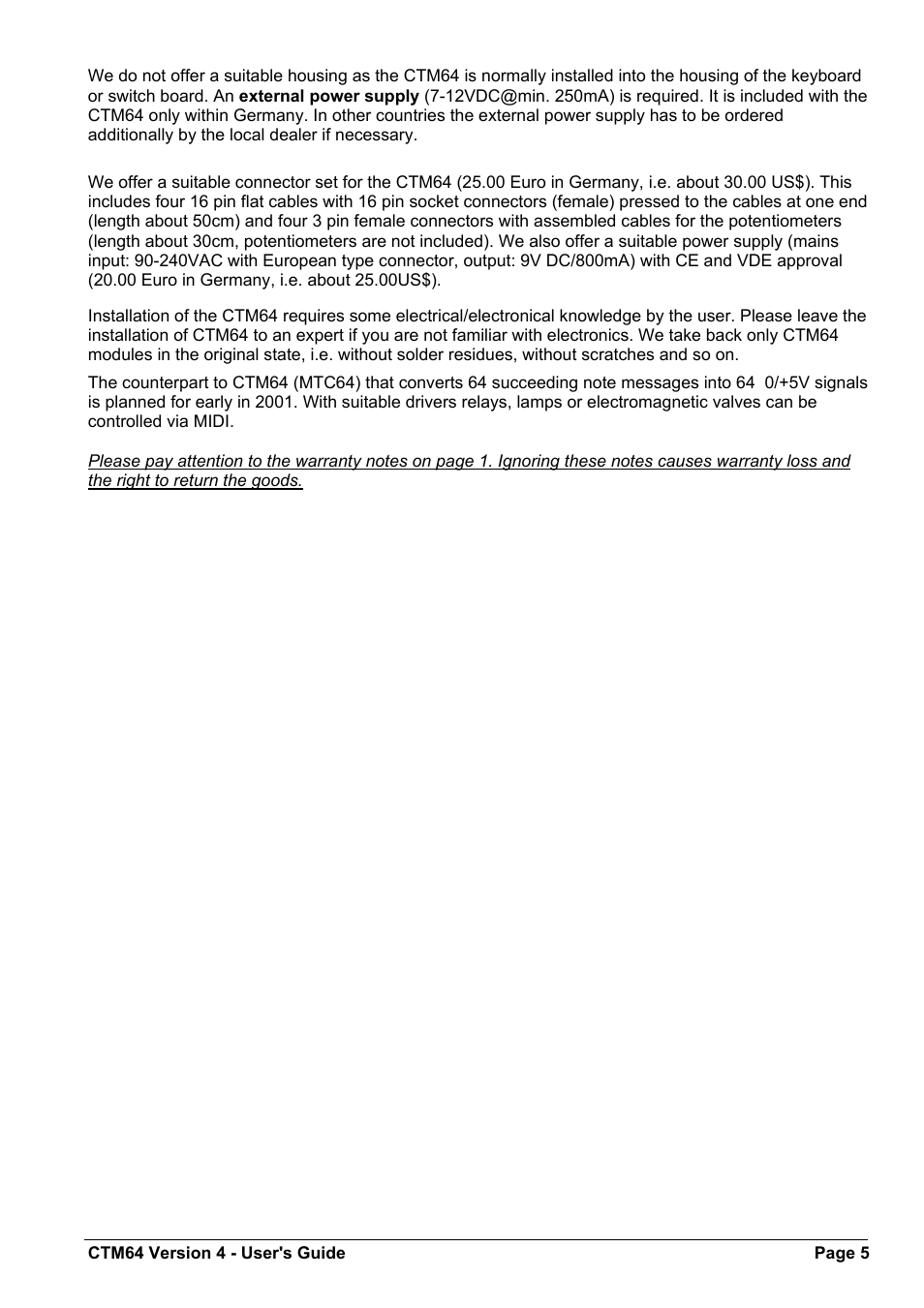 Doepfer CTM64 Contact to Midi Interface (main board) User Manual | Page 5 / 20