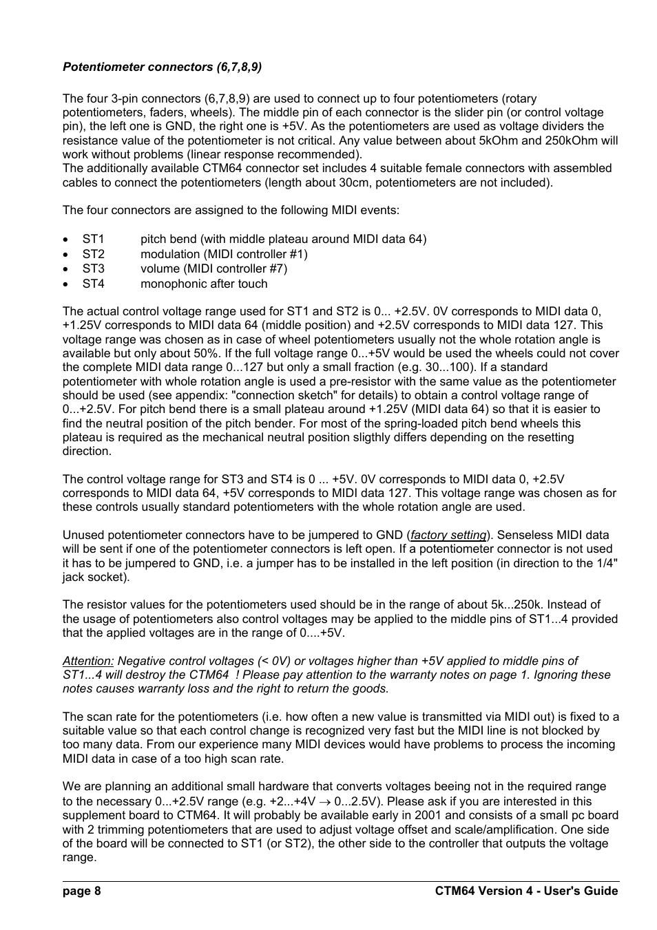 Doepfer CTM64 Contact to Midi Interface (main board) User Manual | Page 8 / 20