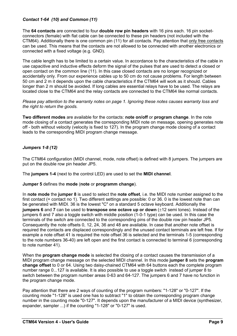 Doepfer CTM64 Contact to Midi Interface (main board) User Manual | Page 9 / 20