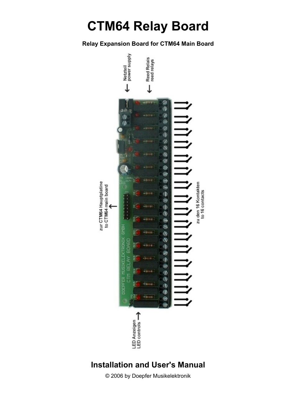Doepfer CTM64 Relay Board User Manual | 8 pages