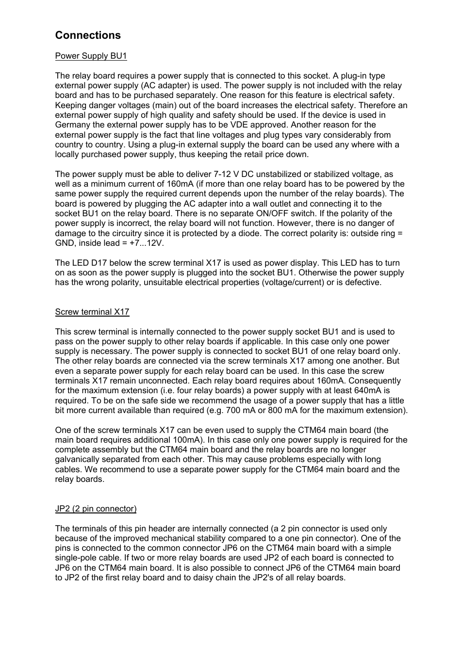 Connections | Doepfer CTM64 Relay Board User Manual | Page 3 / 8