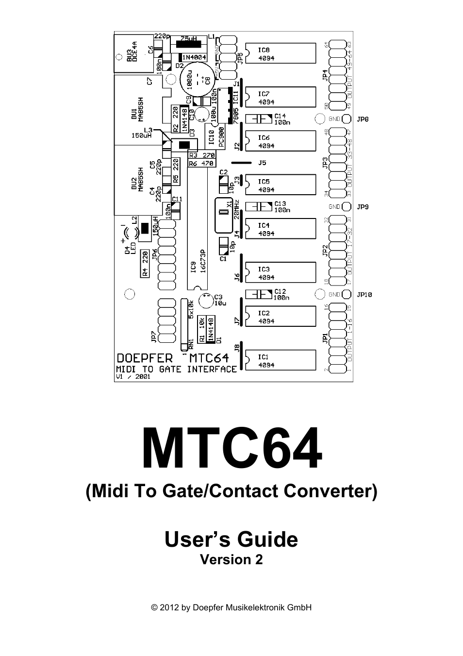 Doepfer MTC64 Midi to Gate Interface  (main board) User Manual | 16 pages