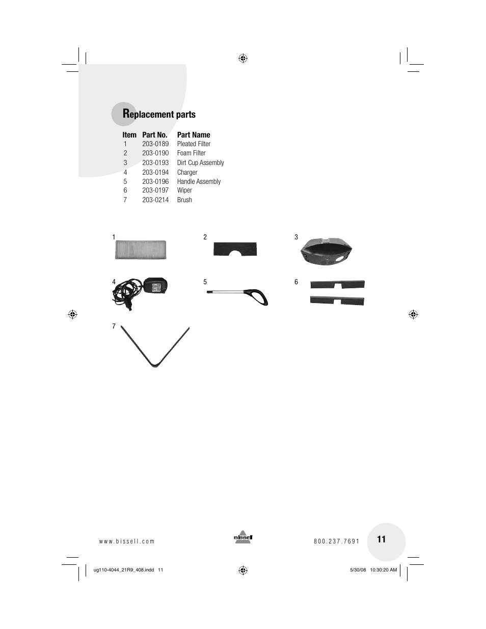 Eplacement parts | Bissell 21R9 User Manual | Page 11 / 12