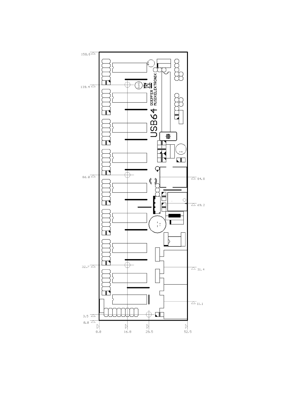 Dimensions | Doepfer USB64 Universal Midi and USB Controller Electronics Kit User Manual | Page 17 / 20