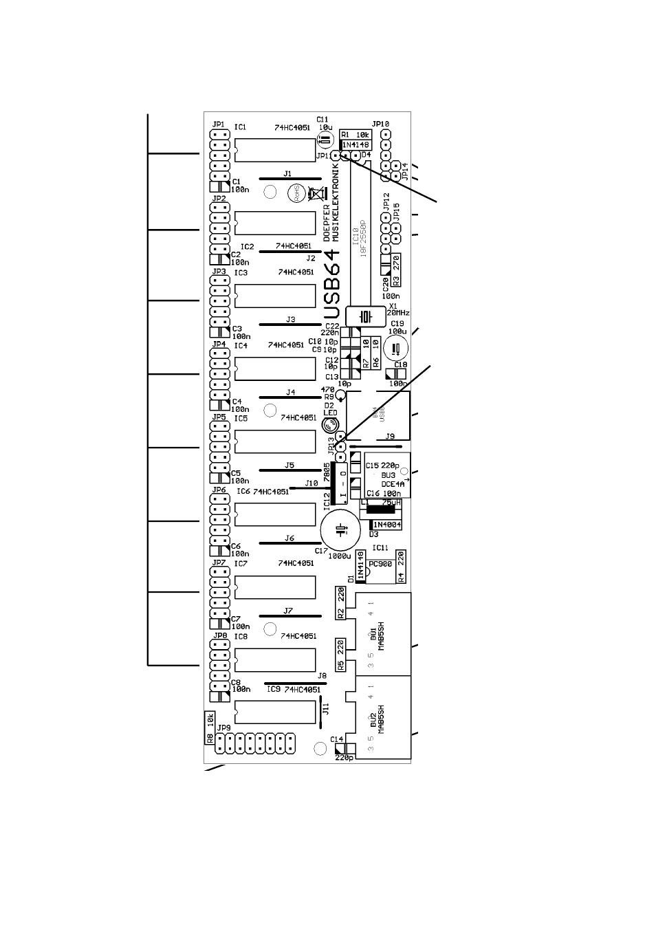 Overview: usb64 connections | Doepfer USB64 Universal Midi and USB Controller Electronics Kit User Manual | Page 7 / 20