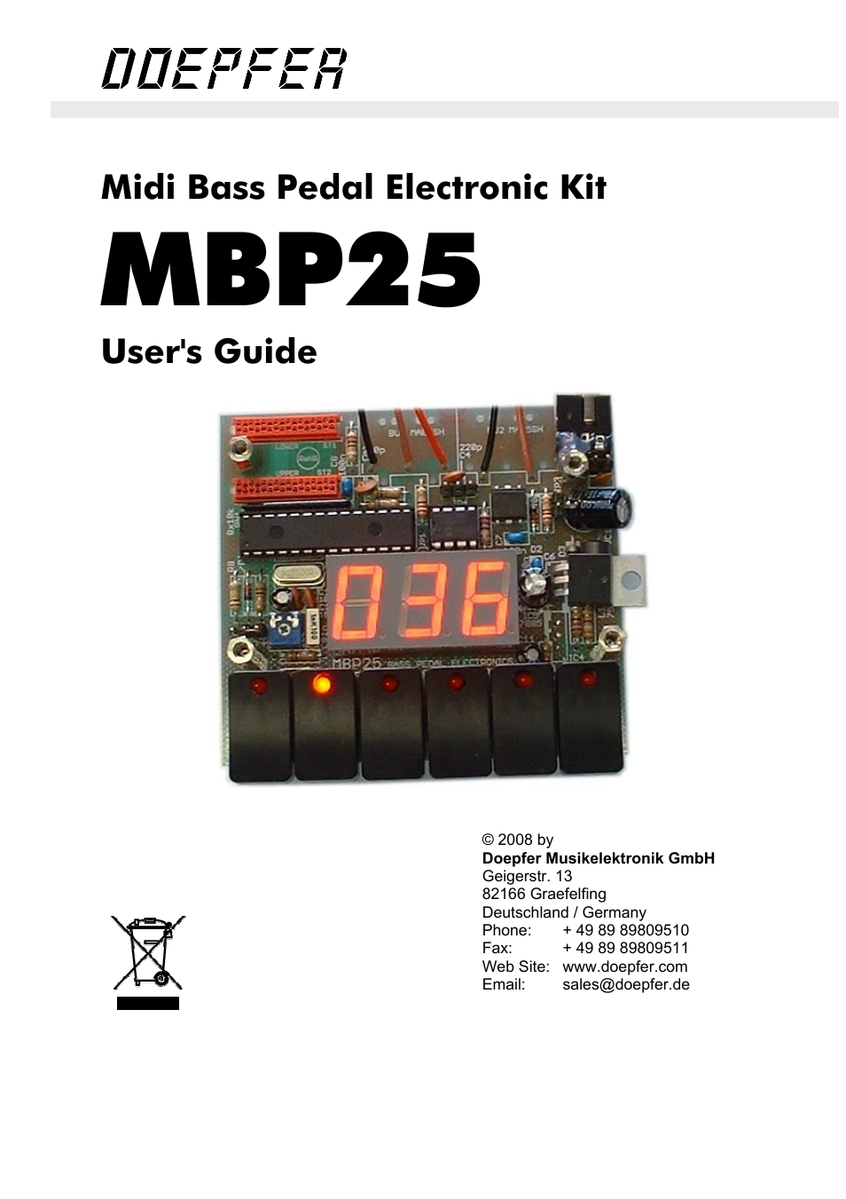 Doepfer MBP25 Midi Bass Pedal Electronics Kit User Manual | 16 pages