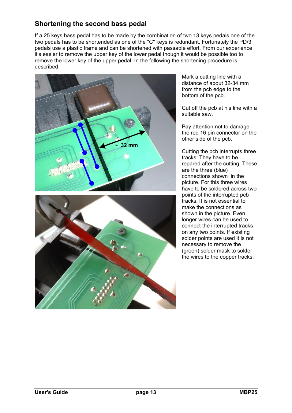 Shortening the second bass pedal | Doepfer MBP25 Midi Bass Pedal Electronics Kit User Manual | Page 13 / 16