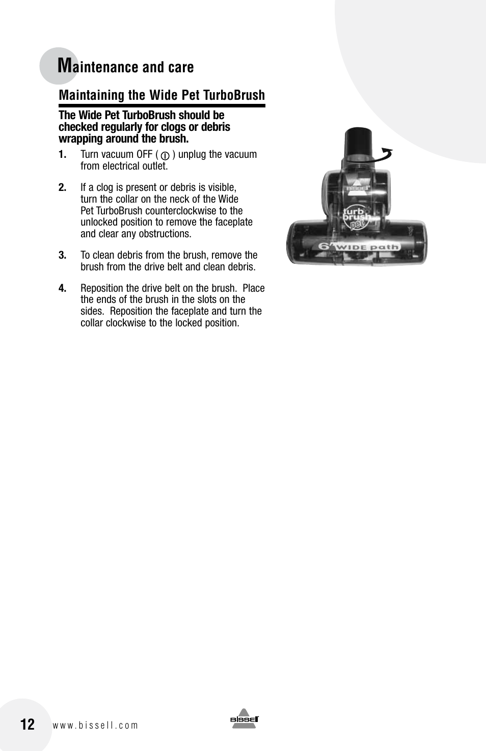 Aintenance and care | Bissell 33N7 User Manual | Page 12 / 16