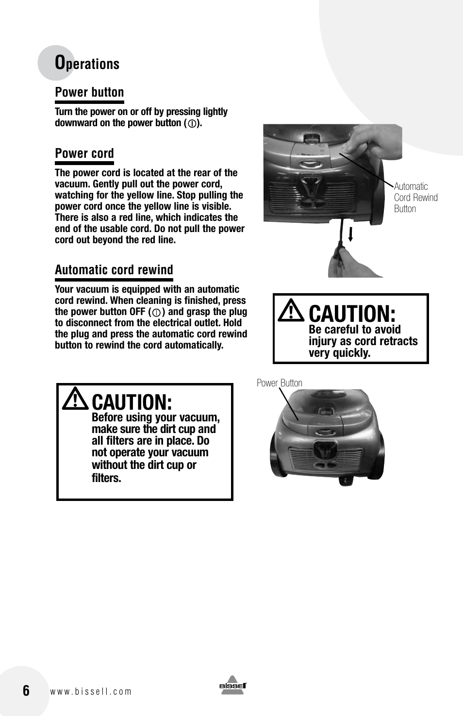 Caution | Bissell 33N7 User Manual | Page 6 / 16